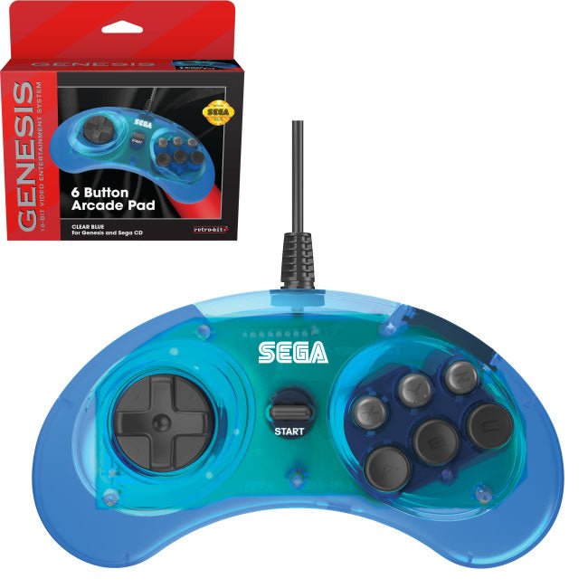 6-button Arcade Pad wired controller for Sega Mega Drive & Genesis officially licensed - 10ft (3 meters) Blue | Retro-Bit