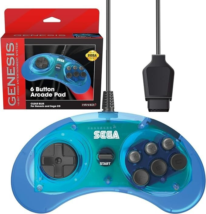 6-button Arcade Pad wired controller for Sega Mega Drive & Genesis officially licensed - 10ft (3 meters) Blue | Retro-Bit