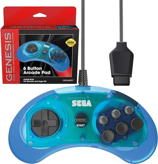 6-button Arcade Pad wired controller for Sega Mega Drive & Genesis officially licensed - 10ft (3 meters) Blue | Retro-Bit