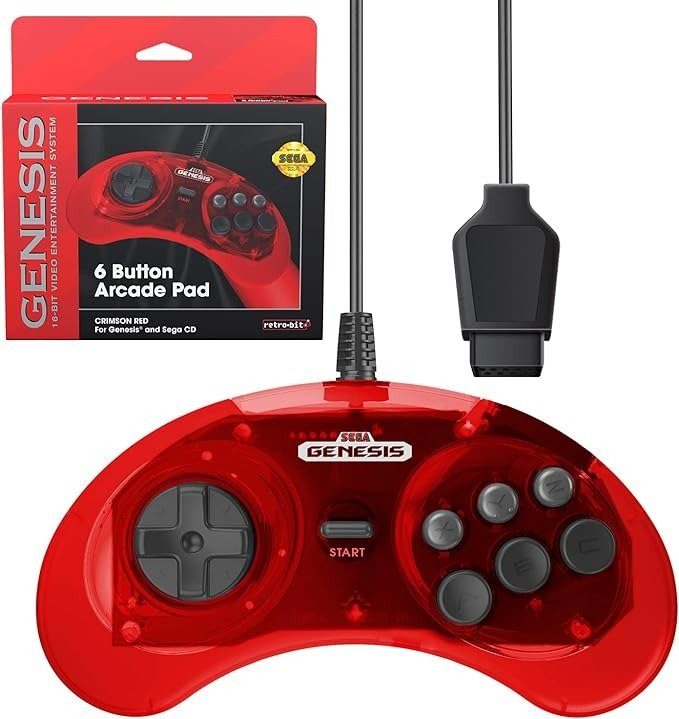 6-button Arcade Pad wired controller for Sega Mega Drive & Genesis officially licensed - 10ft (3 meters) Red | Retro-Bit