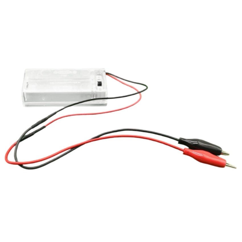 AA Battery holder testing pack with alligator / crocodile clips & on/off switch, ideal for console testing - clear | ZedLabz
