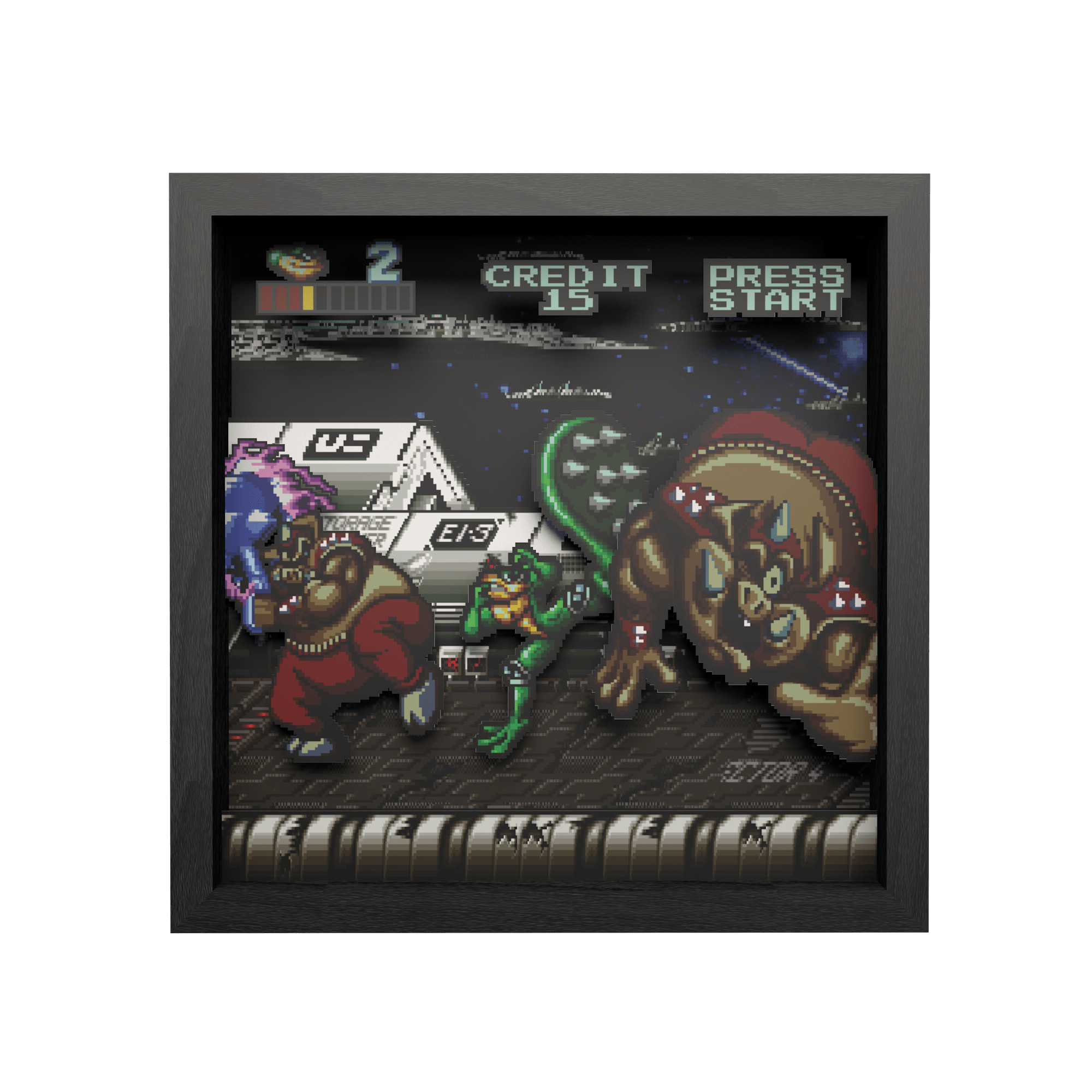 Battletoads: Big bad boot video game (1994) shadow box art officially licensed 9x9 inch (23x23cm) | Pixel Frames