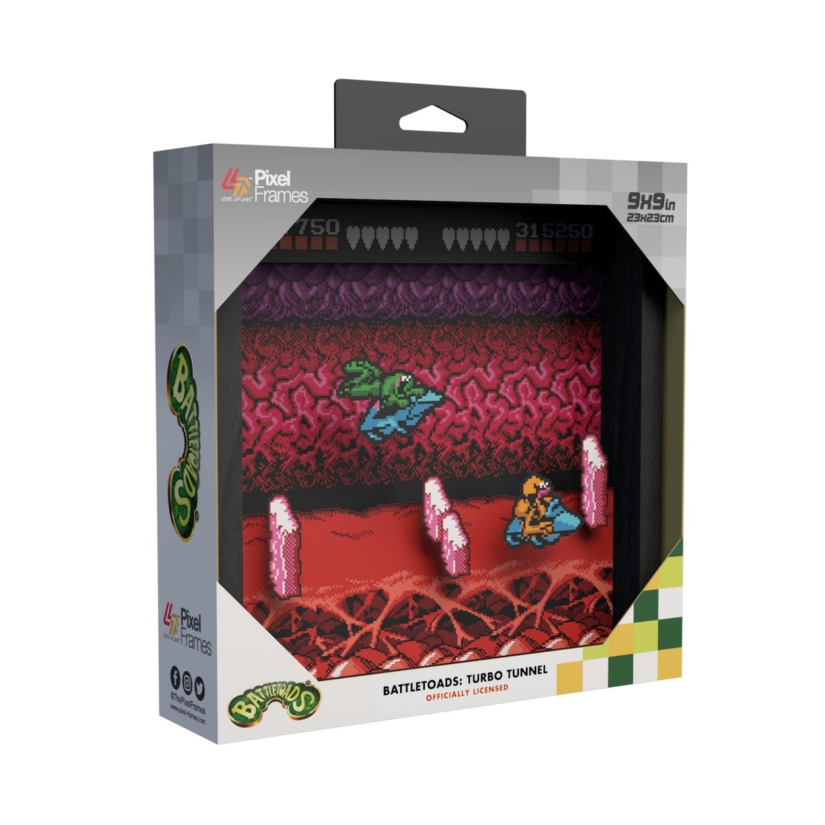 Battletoads turbo tunnel video game (1991) shadow box art officially licensed 9x9 inch (23x23cm) | Pixel Frames