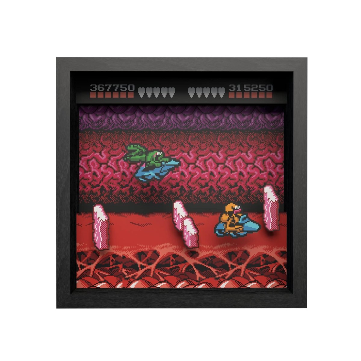 Battletoads turbo tunnel video game (1991) shadow box art officially licensed 9x9 inch (23x23cm) | Pixel Frames
