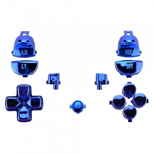 Button set for PS4 Pro controllers Sony JDM-040 mod set trigger, action, d-pad & option / share button set - Chrome Blue | ZedLabz
