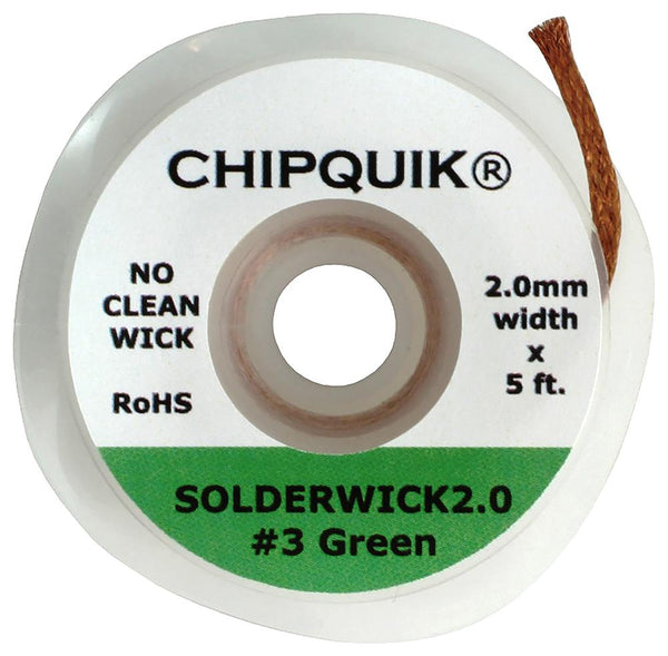Desoldering braid solder wick no clean 2.0mm x 5ft - #3 Green | Chip Quik