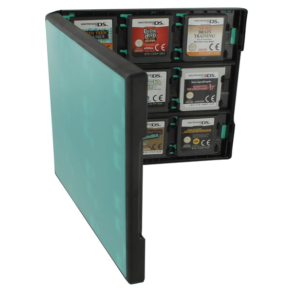 Cartridge case for 3DS & DS Nintendo 18 in 1 game travel storage protective hard box – Black & Turquoise | ZedLabz