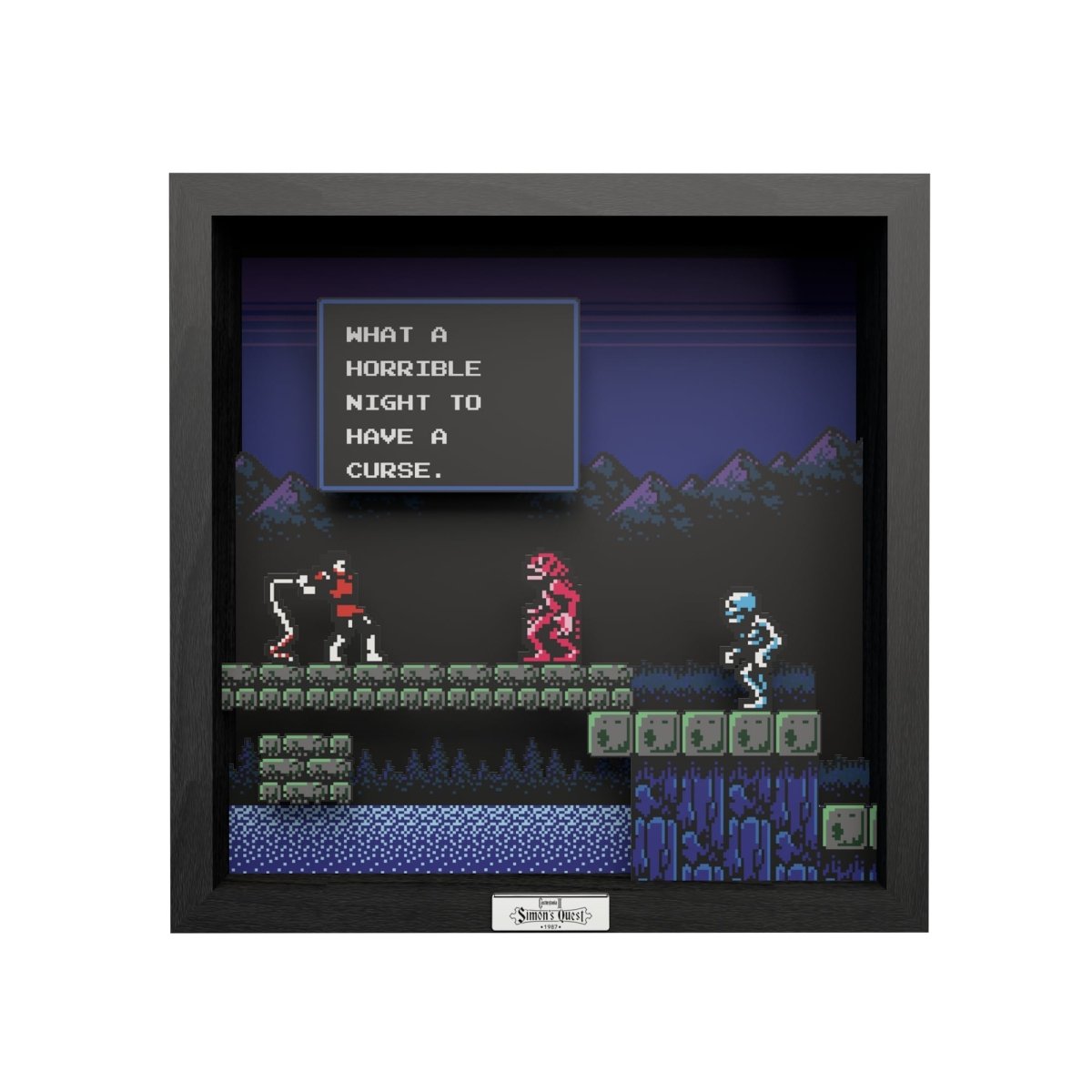 Castlevania II Simons Quest Horrible Night video game (1987) shadow box art officially licensed 9x9 inch (23x23cm) | Pixel Frames