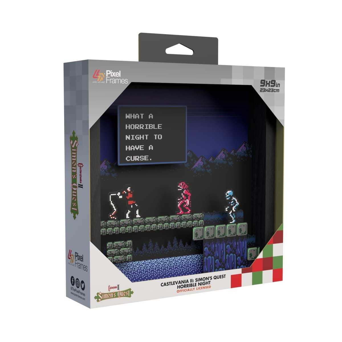 Castlevania II Simons Quest Horrible Night video game (1987) shadow box art officially licensed 9x9 inch (23x23cm) | Pixel Frames