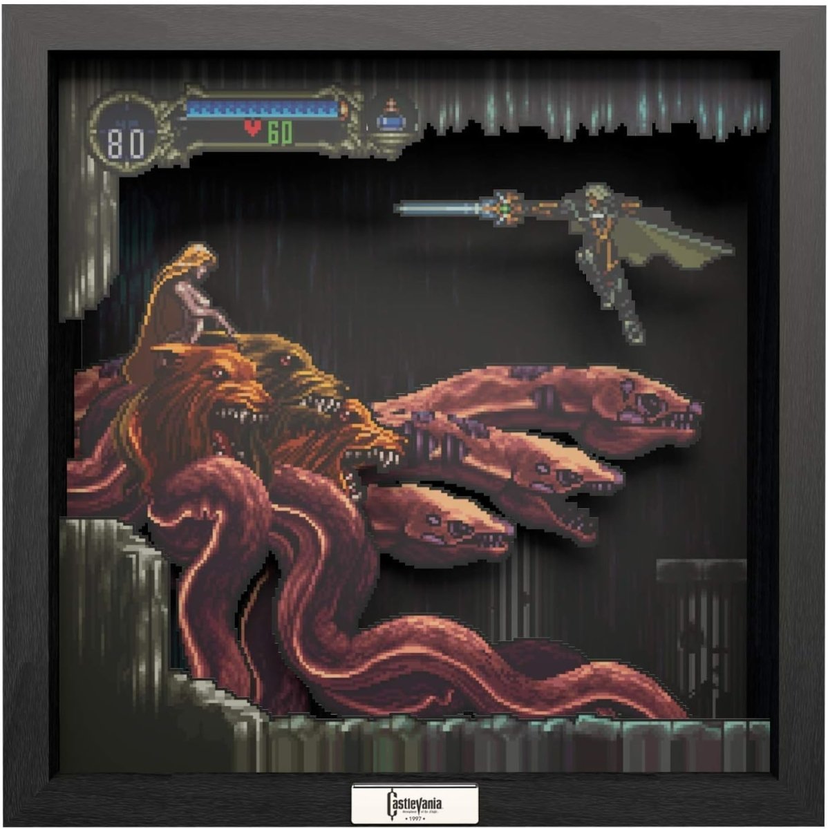 Castlevania Symphony of the Night Scylla video game (1997) shadow box art officially licensed 9x9 inch (23x23cm) | Pixel Frames