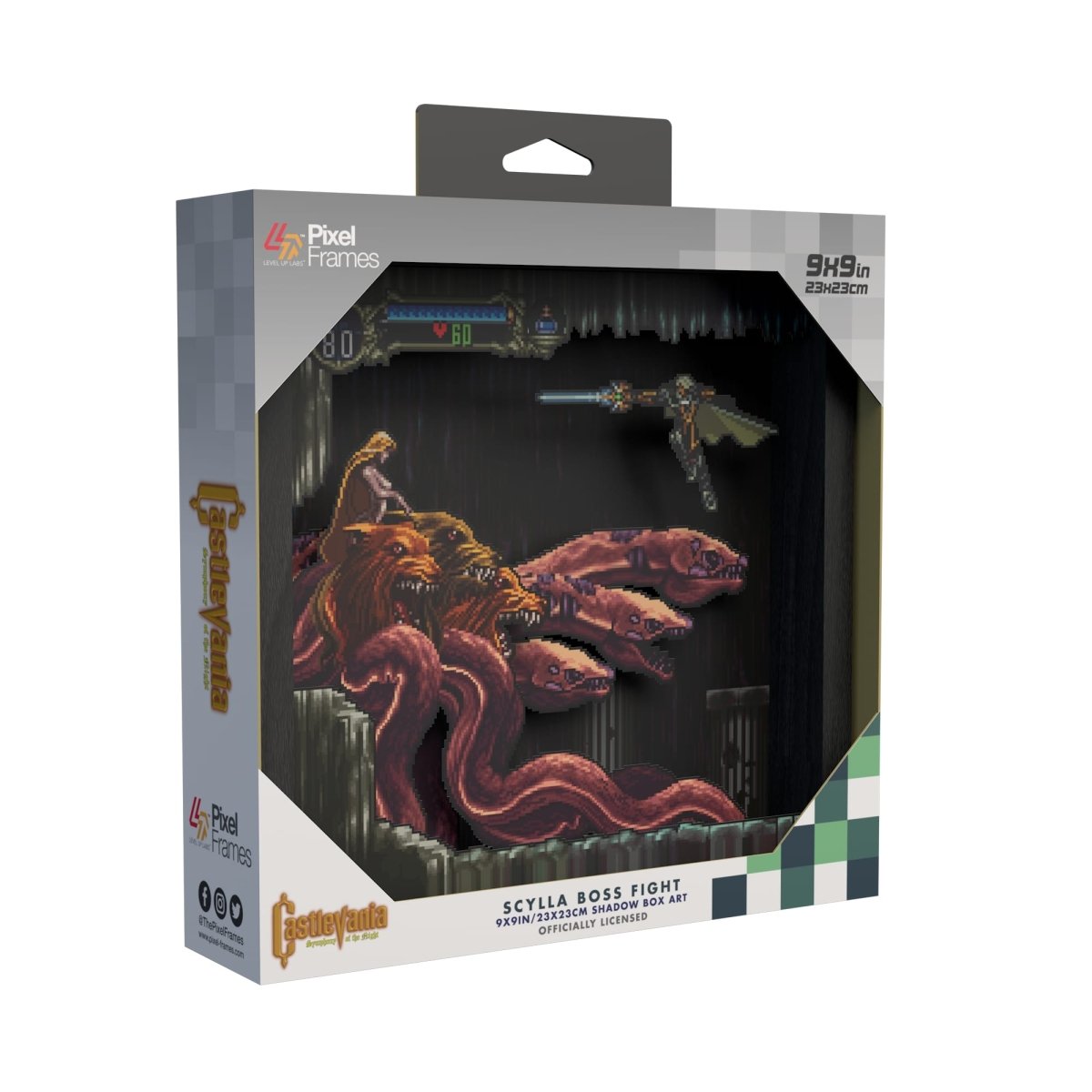 Castlevania Symphony of the Night Scylla video game (1997) shadow box art officially licensed 9x9 inch (23x23cm) | Pixel Frames