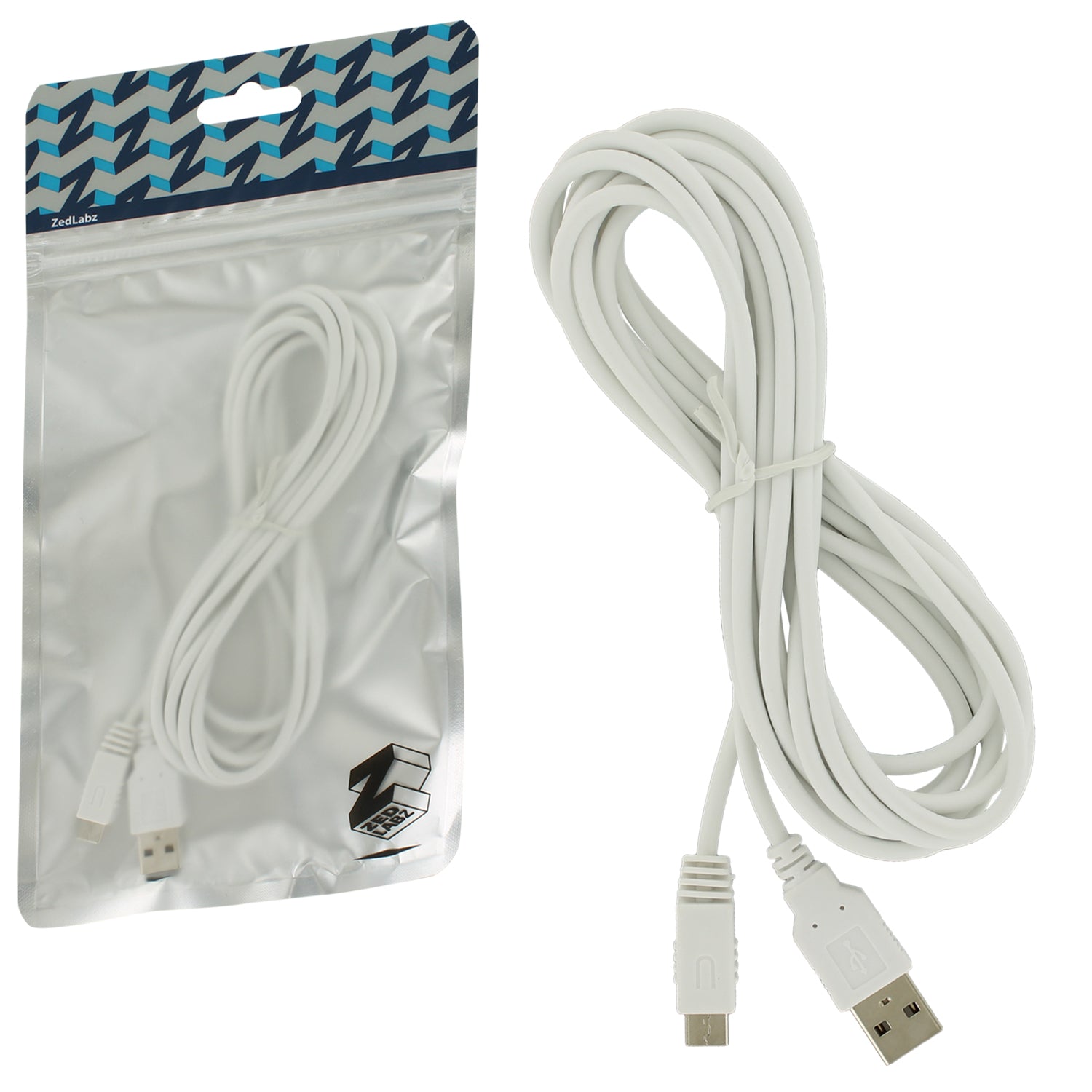 Charging cable for Nintendo Wii U Gamepad 3M extra long charger lead wire compatible replacement - White | ZedLabz
