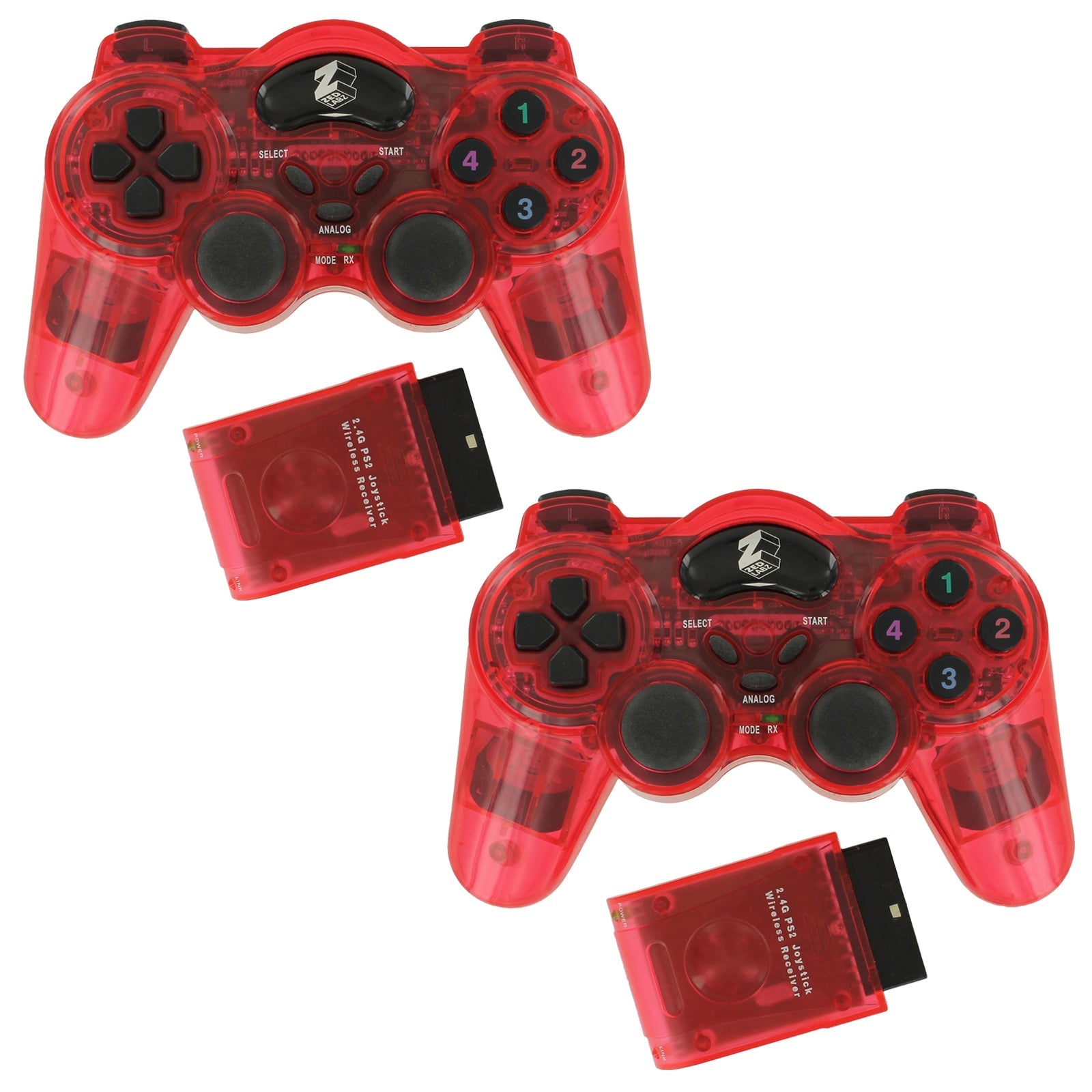 Controller for Sony PlayStation 2 PS2 wireless RF double shock vibration - 2 pack red | ZedLabz - 1