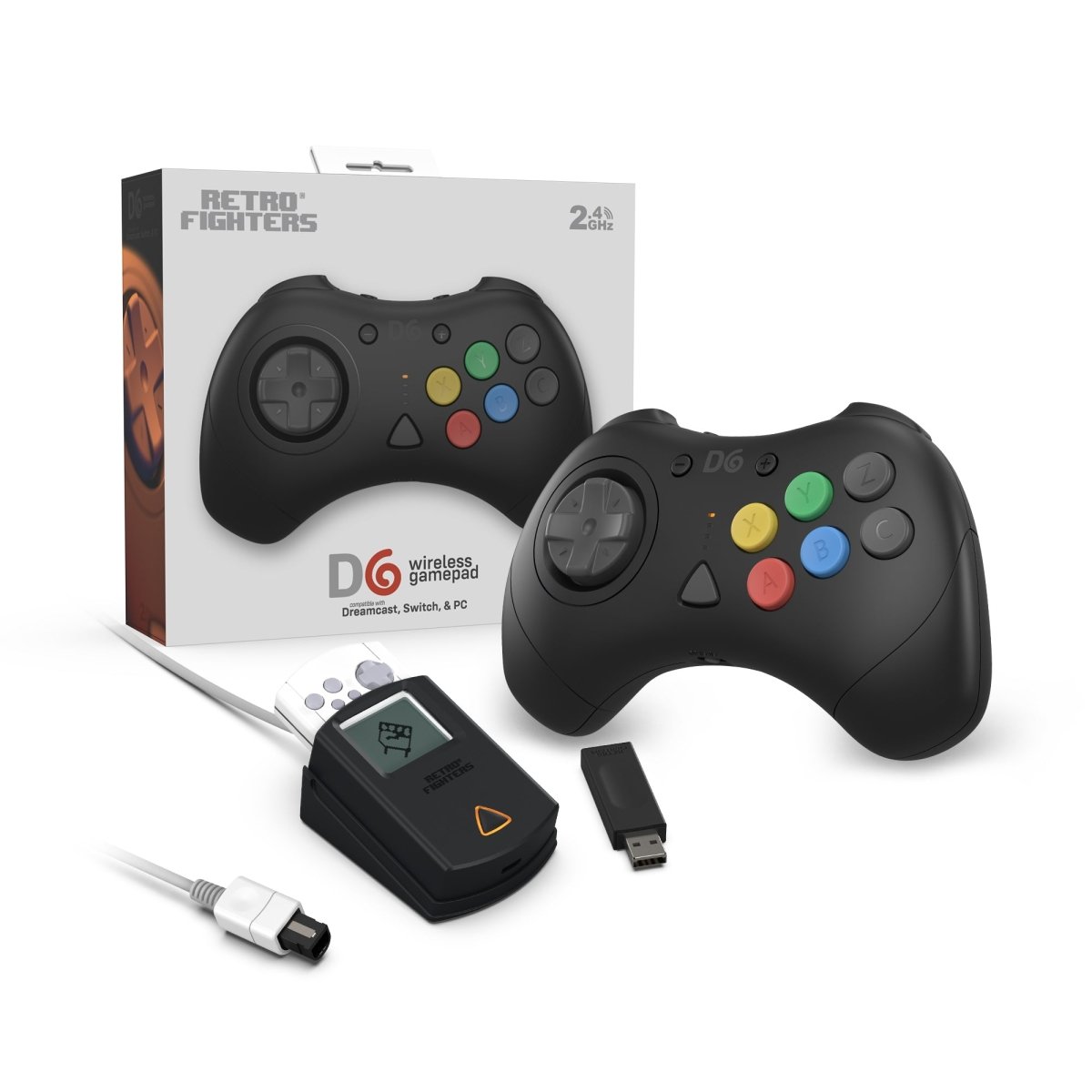 D6 Dreamcast wireless controller for Sega Dreamcast, Switch & PC - Black | Retro Fighters