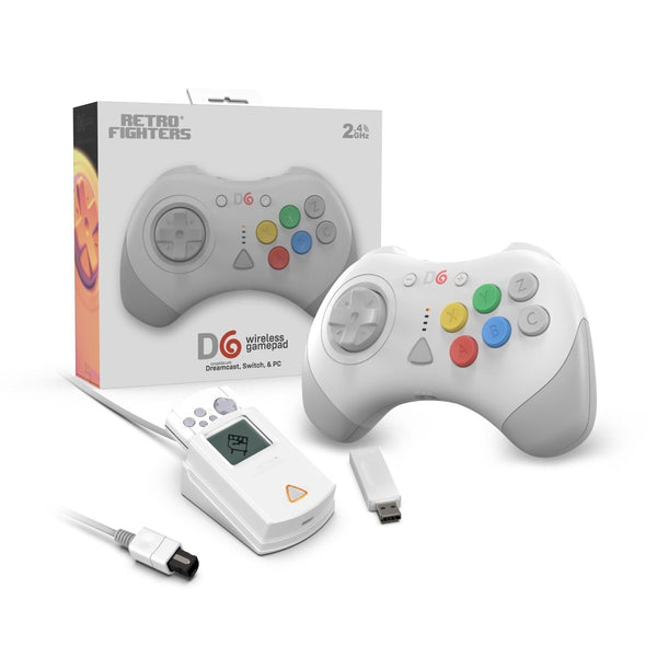 D6 Dreamcast wireless controller for Sega Dreamcast, Switch & PC - White | Retro Fighters