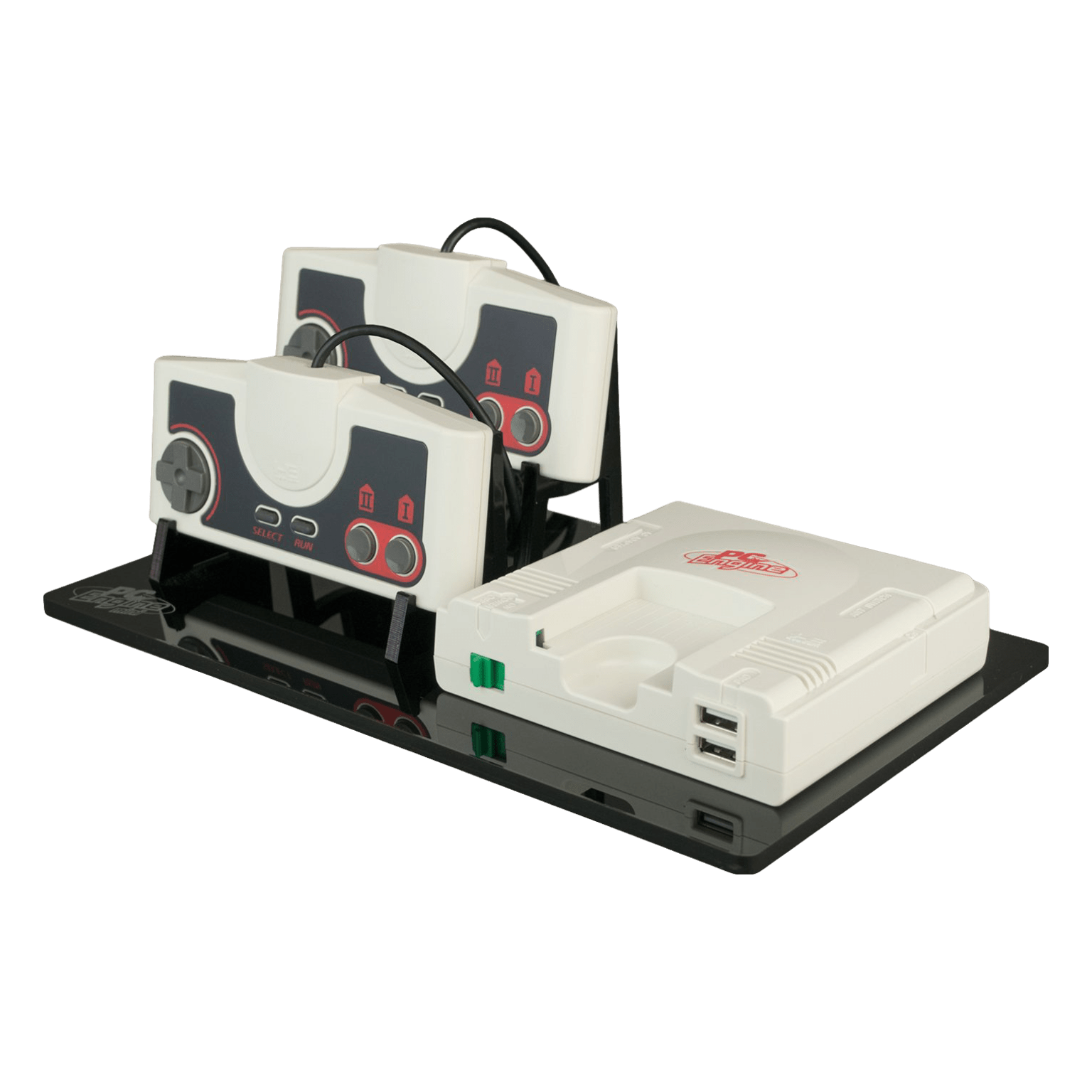 Displai Pro stand for PC Engine Mini console & controllers - Crystal Black | Rose Colored Gaming