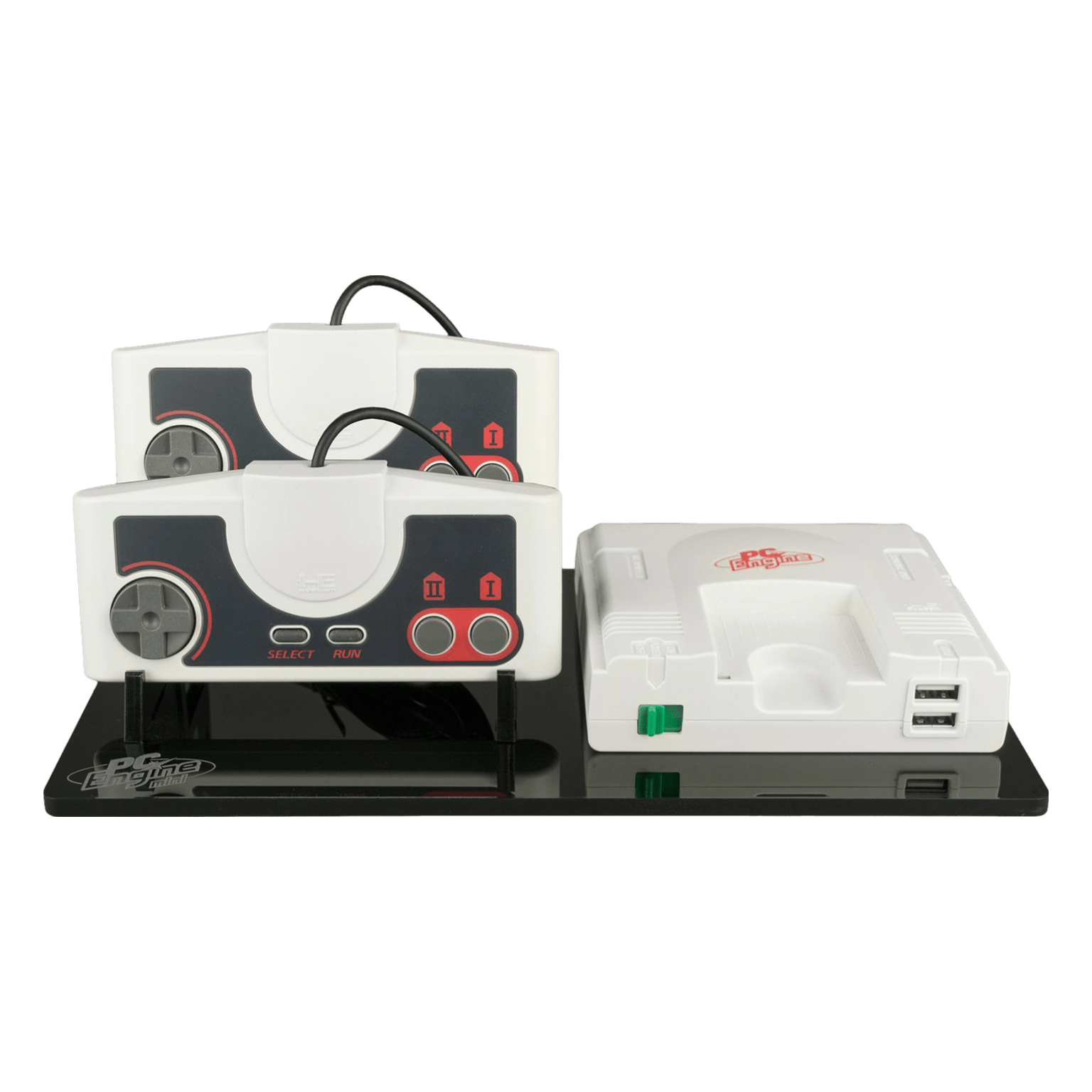 Displai Pro stand for PC Engine Mini console & controllers - Crystal Black | Rose Colored Gaming