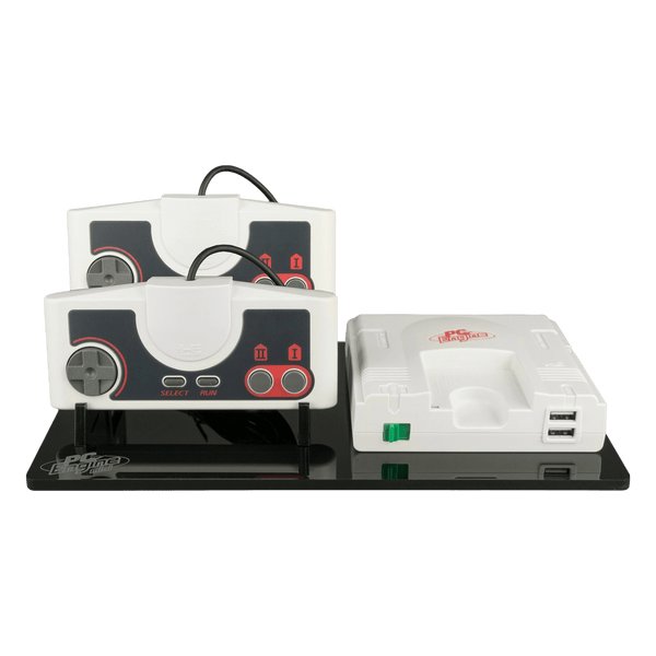 Displai Pro stand for PC Engine Mini console & controllers - Crystal Black | Rose Colored Gaming