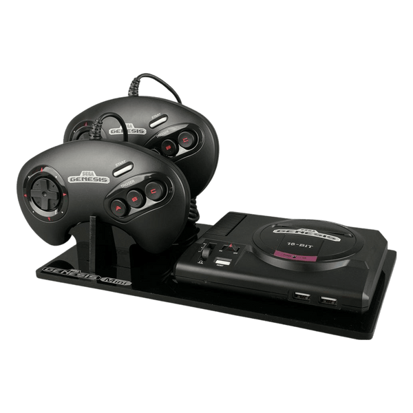 Displai Pro stand for Sega Genesis Classic Mini holder console & controllers - Crystal Black | Rose Colored Gaming