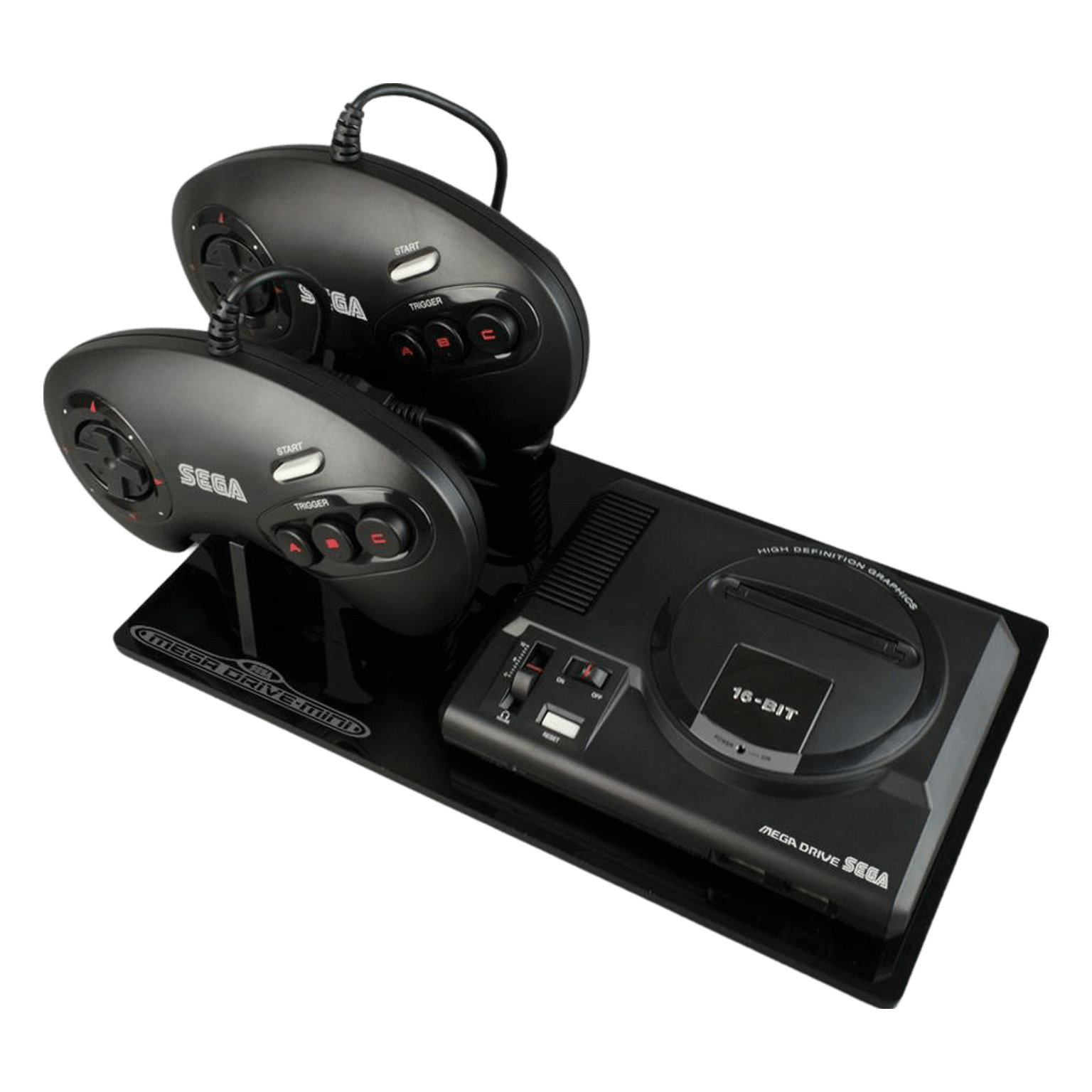 Displai Pro stand for Sega Mega Drive Mini (PAL/EU) holder console & controllers - Crystal Black | Rose Colored Gaming