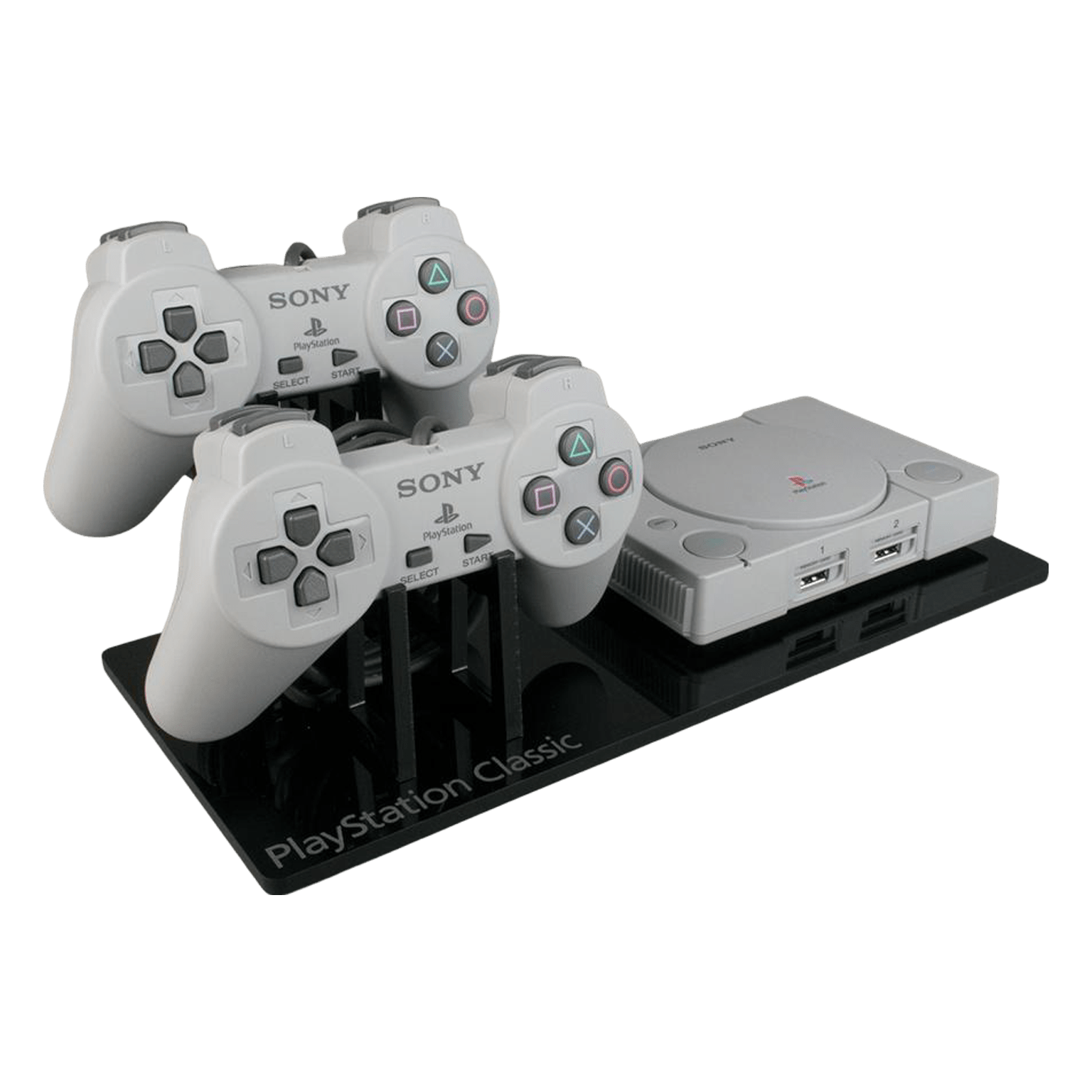 Displai Pro stand for Sony PlayStation Classic PSX mini console holder console & controllers - Crystal Black | Rose Colored Gaming