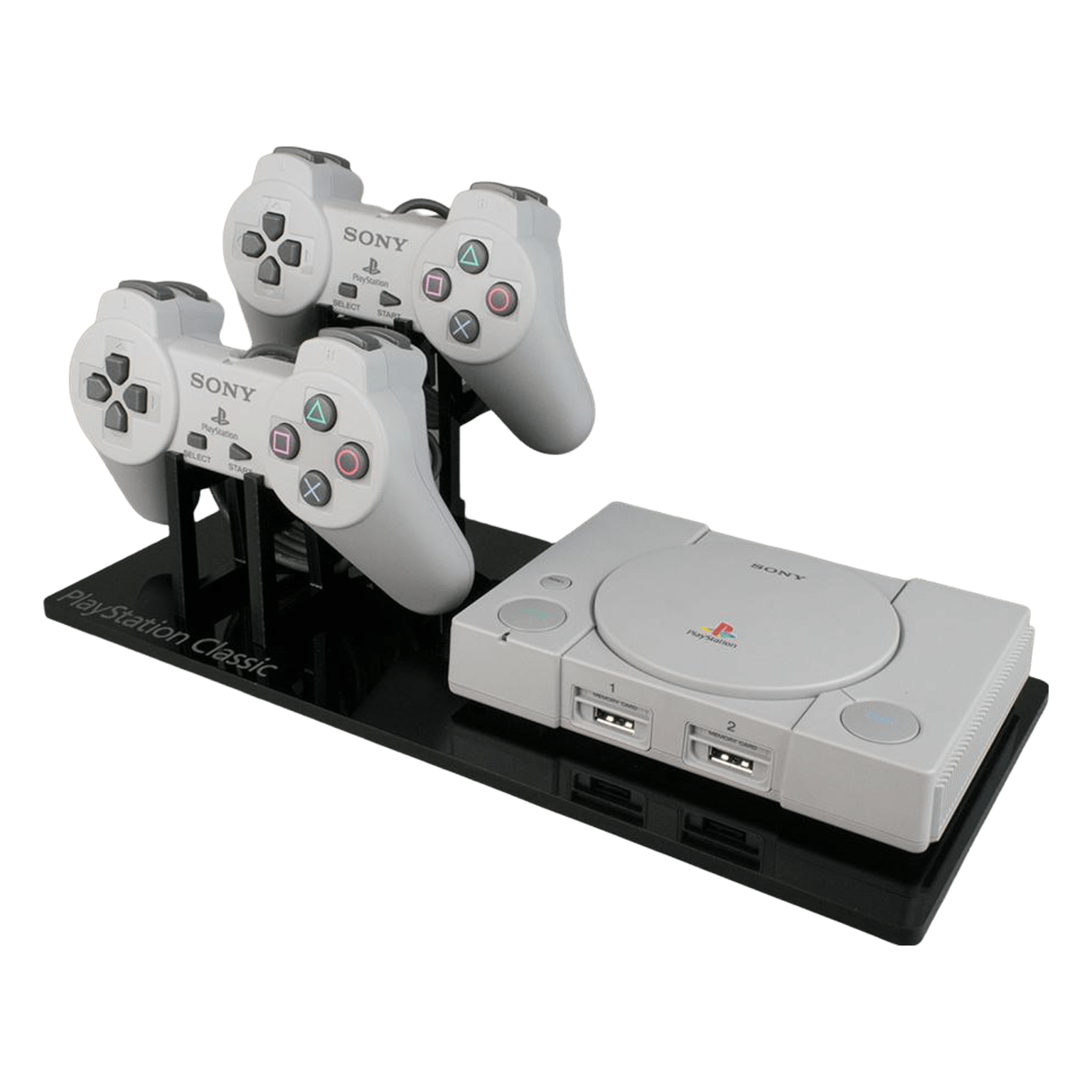 Displai Pro stand for Sony PlayStation Classic PSX mini console holder console & controllers - Crystal Black | Rose Colored Gaming