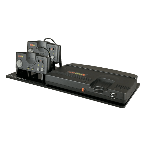Displai Pro stand for TurboGrafx-16 Mini console & controllers - Crystal Black | Rose Colored Gaming