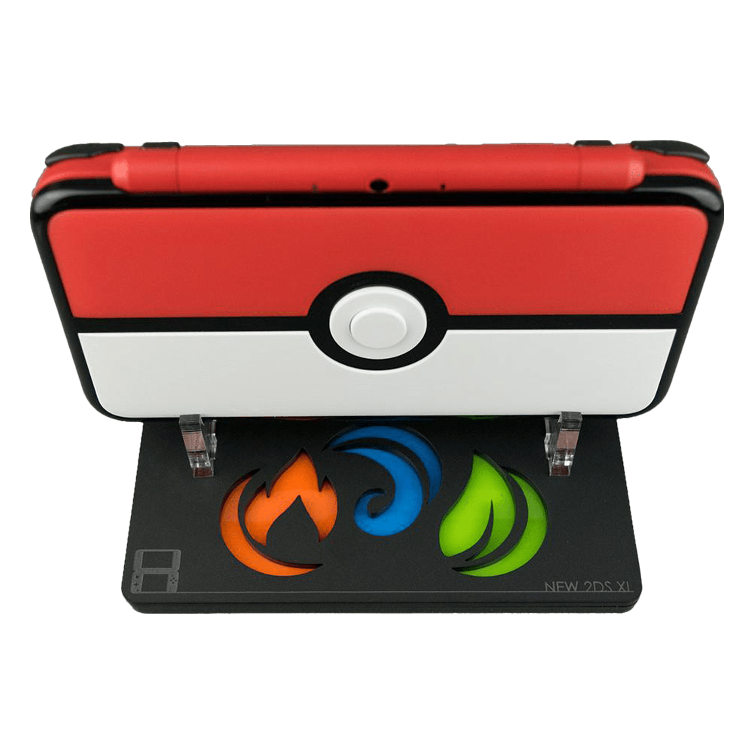 Display stand for Nintendo New 2DS XL handheld console - Frosted Black PokeBall Edition | Rose Colored Gaming