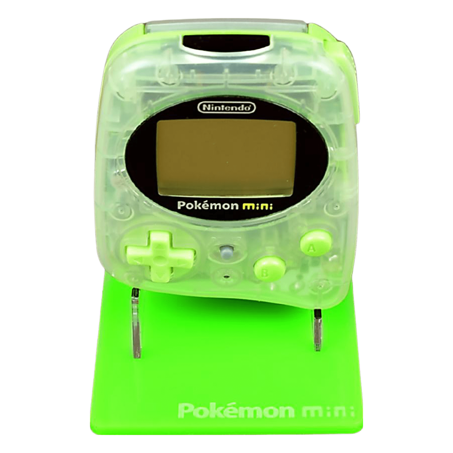 Display stand for Nintendo Pokemon Mini handheld console - Chikorita Green | Rose Colored Gaming