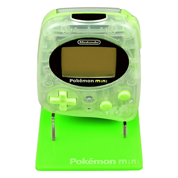 Display stand for Nintendo Pokemon Mini handheld console - Chikorita Green | Rose Colored Gaming