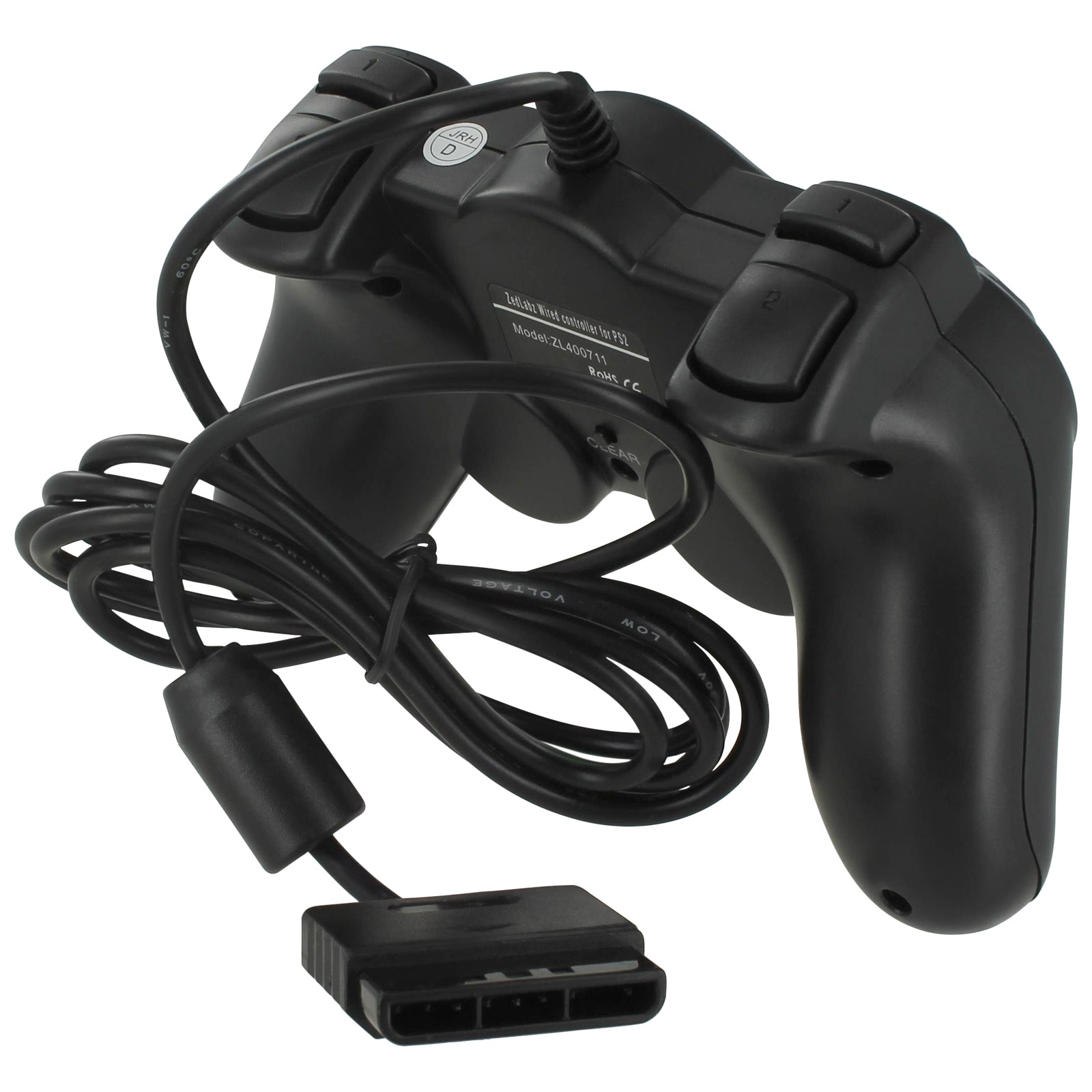 Double shock turbo controller for Sony PS2 & PS1 wired analog compatible replacement - Black REFURB | ZedLabz
