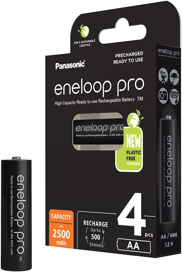 Eneloop Pro AA 2500mah rechargable batteries Ni-MH (BK-3HCDE/4BE) - 4 Pack | Panasonic