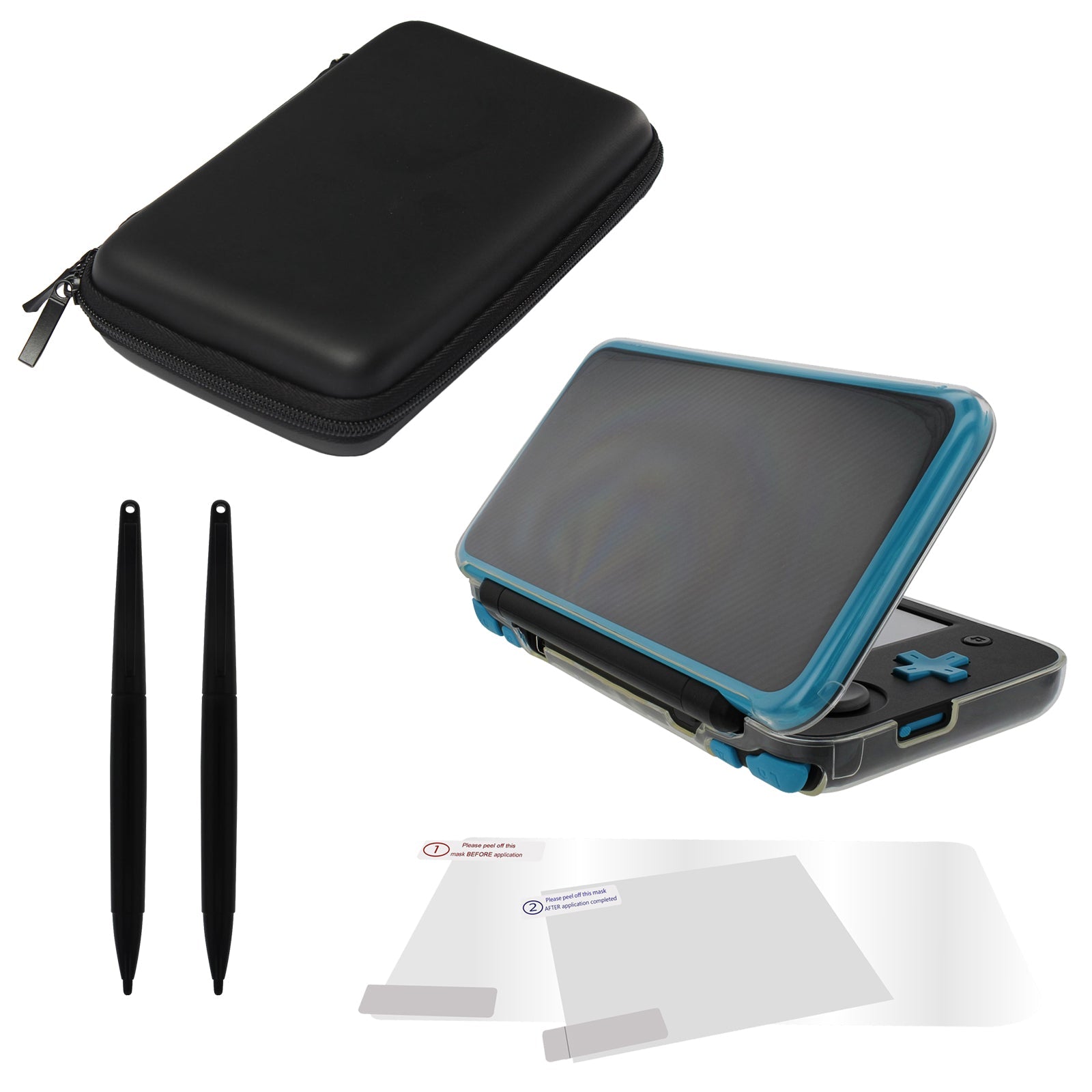 Essentials accessories kit for Nintendo 2DS XL including flexi gel cover, screen protectors, storage bag & XL stylus | ZedLabz
