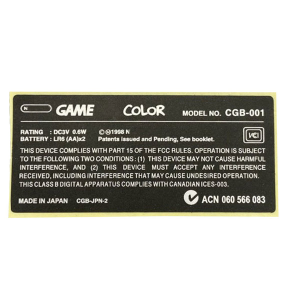 Sticker for Game Boy Color Nintendo reproduction model label - Black | ZedLabz
