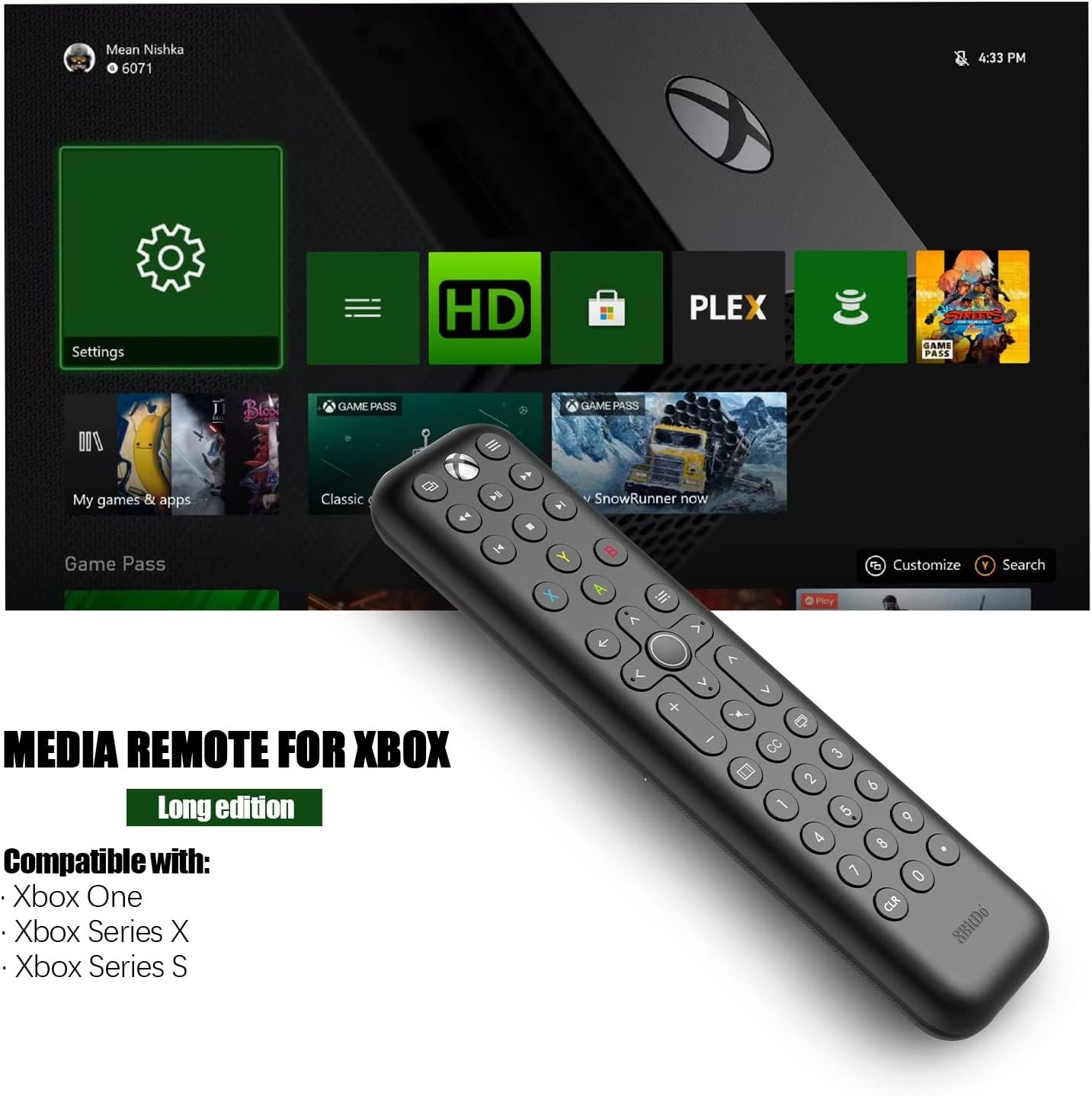 Full media remote for Microsoft Xbox Series X, Xbox Series S & Xbox One - Long edition black | 8bitdo
