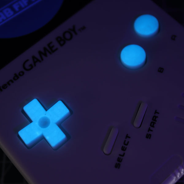 Hand cast resin buttons for Nintendo Game Boy Original DMG-01 (Game Boy Classic) - Glow in the dark blue | Lab Fifteen Co