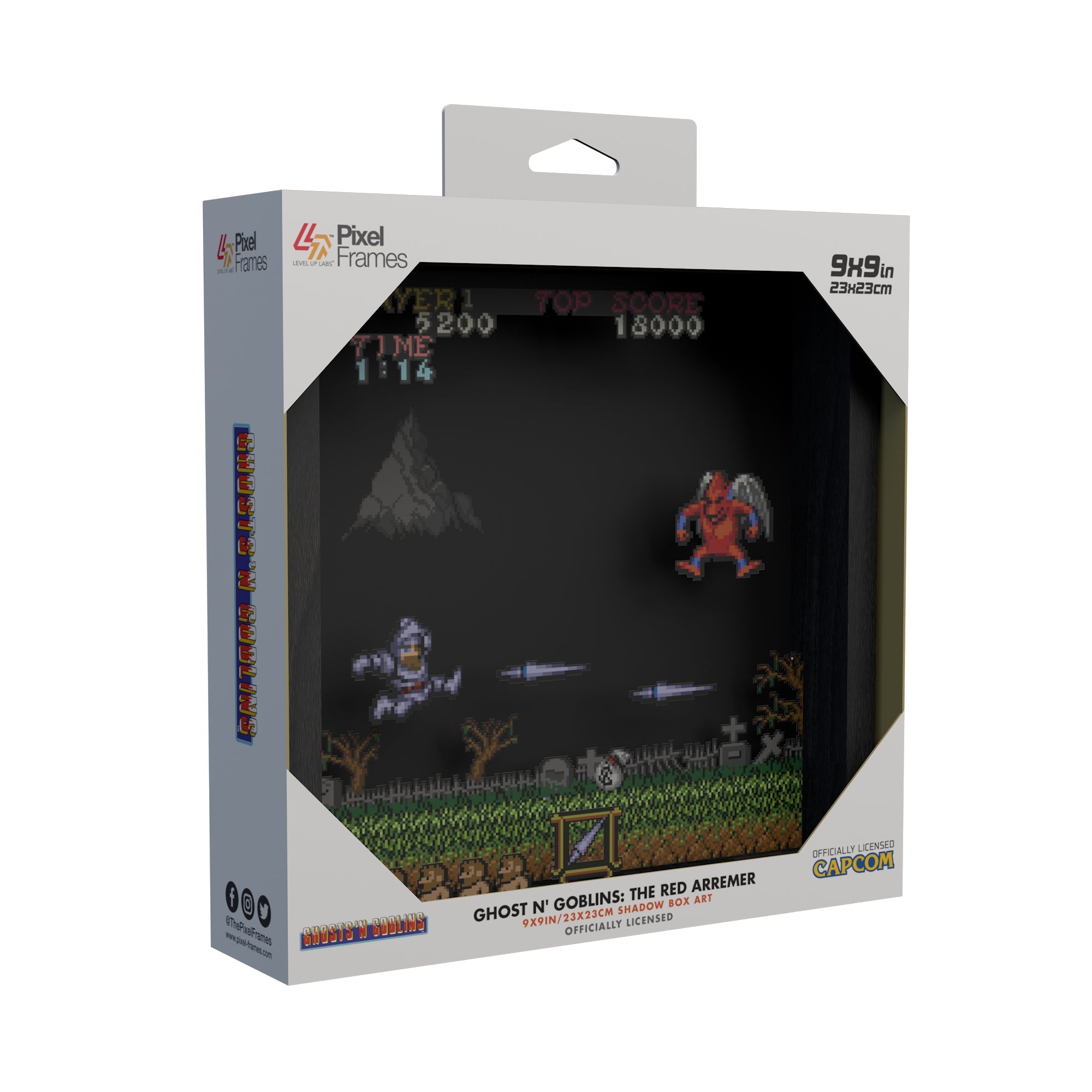 Ghost N' Goblins: The red arremer scene video game (1985) shadow box art officially licensed 9x9 inch (23x23cm) | Pixel Frames