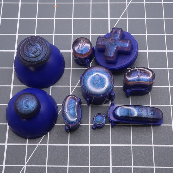 Hand cast custom resin buttons for Nintendo GameCube controller - Cosmic Blue | Lab Fifteen Co