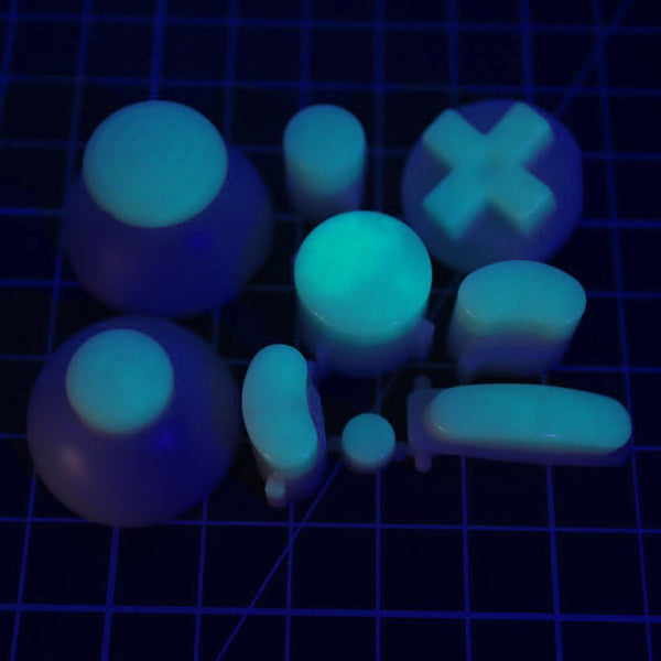 Hand cast custom resin buttons for Nintendo GameCube controller - Glow in the Dark Aqua | Lab Fifteen Co