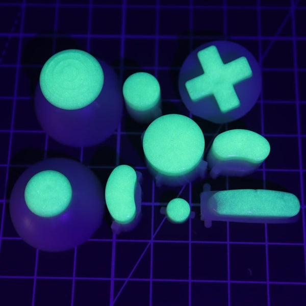 Hand cast custom resin buttons for Nintendo GameCube controller - Glow in the Dark Green | Lab Fifteen Co