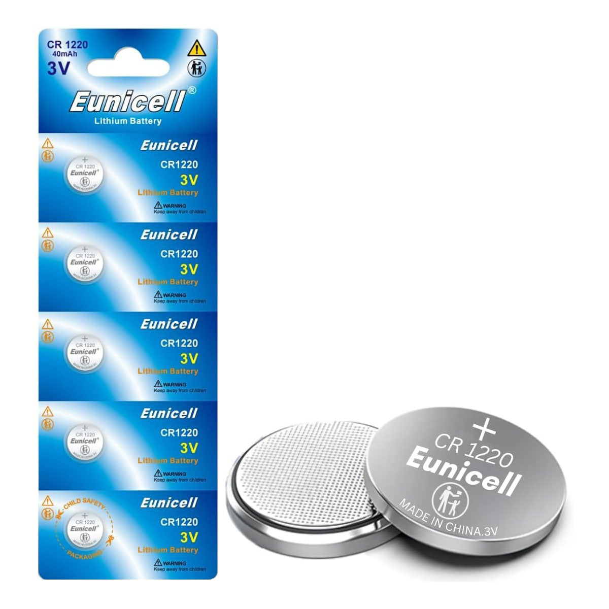 CR1220 3V Lithium coin battery 40mah ideal for game boy flash carts - 5 pack | Eunicell