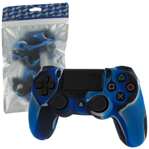 Protective cover for Sony PS4 controller silicone rubber skin grip with ribbed handle - camo blue | ZedLabz