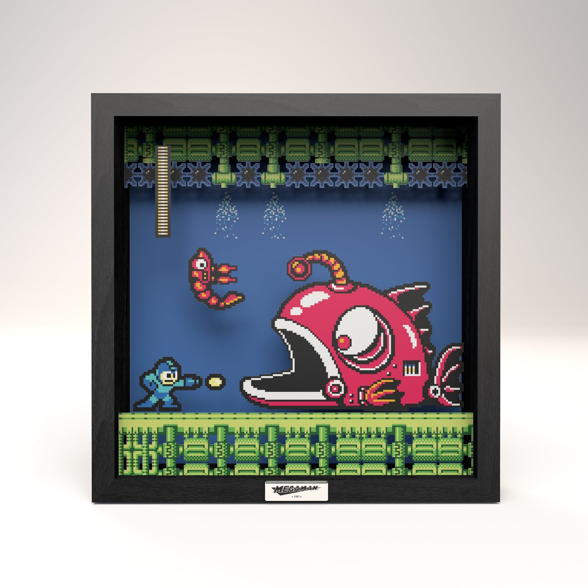Mega Man 2 Lantern Fish Scene video game (1991) shadow box art officially licensed 9x9 inch (23x23cm) | Pixel Frames