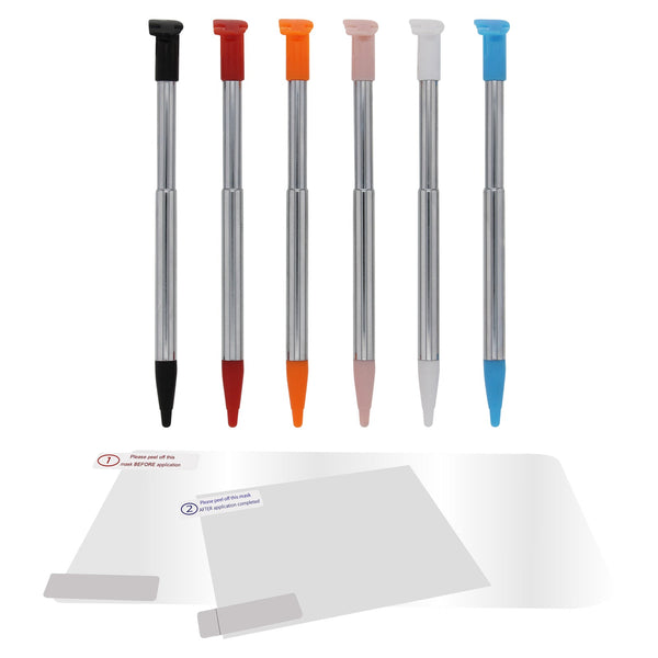 Metal Extendable Stylus Pens & Screen Protector Kit For Nintendo 2DS XL - 6 Pack Multi-Colour | ZedLabz