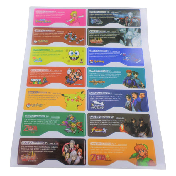 Novelty reproduction stickers for Game Boy Advance SP console gaming characters edition - 14 pack multi colour | ZedLabz