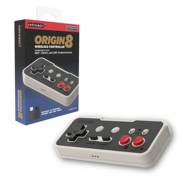 Origin8 Wireless controller for original Nintendo NES, Nintendo Switch & most USB enabled devices - Classic grey | Retro-Bit