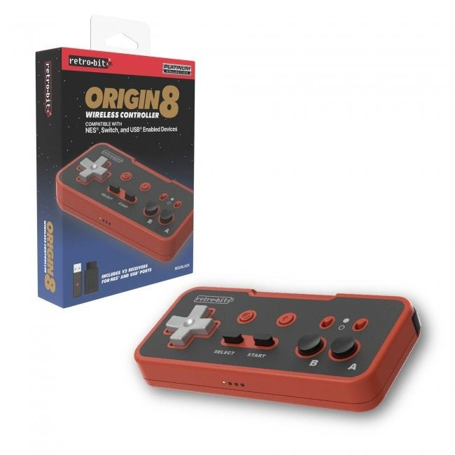 Origin8 Wireless controller for original Nintendo NES, Nintendo Switch & most USB enabled devices - Red & Black | Retro-Bit