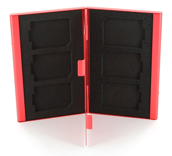Protective holder for SD SDHC memory card case Aluminium Metal - Red | ZedLabz