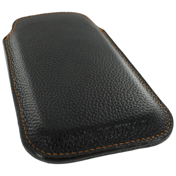 Real leather slip case for iPhone SE 5 5s Made In England - Black & Orange | ZedLabz