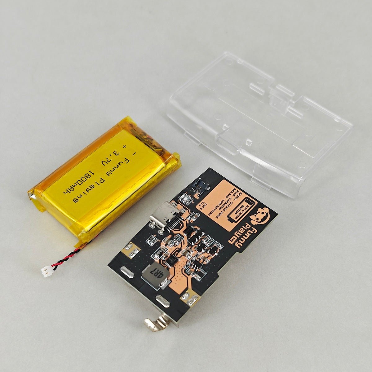 Rechargeable battery pack for Nintendo Game Boy Advance USB C mod 1800 Mah Lipo - MIRROR clear | Funnyplaying - 1